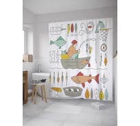 Штора (занавеска) для ванной JoyArty "Рыбацкая атмосфера" из сатена, 180х200 см с крючками, sc_10501