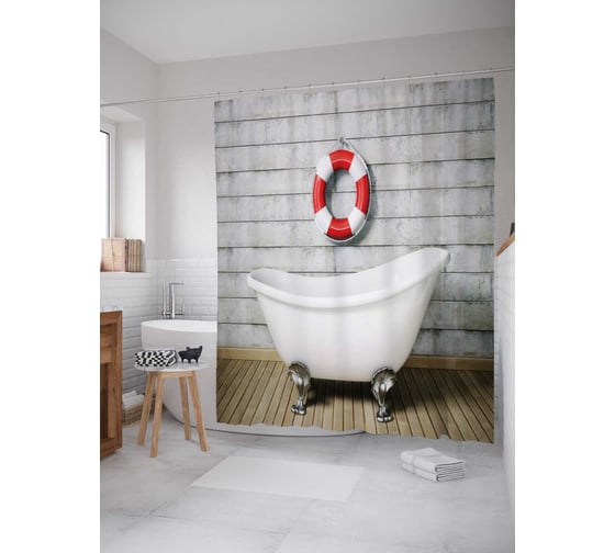 Штора (занавеска) для ванной JoyArty "Безопасная ванна" из сатена, 180х200 см с крючками, sc_13165 1