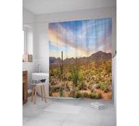 Штора (занавеска) для ванной JoyArty "Кактусы в прерии" из сатена, 180х200 см с крючками, sc_10851