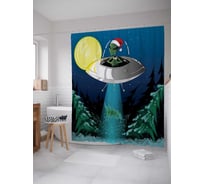 Штора (занавеска) для ванной JoyArty "Новогодний пришелец" из сатена, 180х200 см с крючками, sc_19585