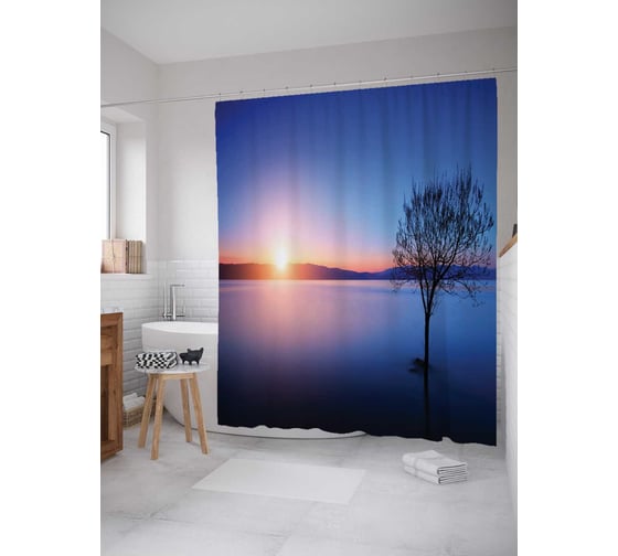 Штора (занавеска) для ванной JoyArty "Вечернее наводнение" из сатена, 180х200 см с крючками, sc_10886 1