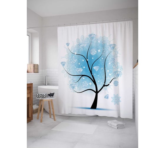 Штора (занавеска) для ванной JoyArty "Бриллиантовое дерево" из сатена, 180х200 см с крючками, sc_13319 1