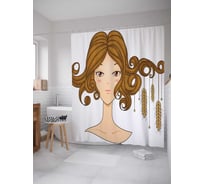 Штора (занавеска) для ванной JoyArty "Пшеничное украшение" из сатена, 180х200 см с крючками, sc_13336