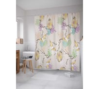 Штора (занавеска) для ванной JoyArty "Фонари на ветках" из сатена, 180х200 см с крючками, sc_13120