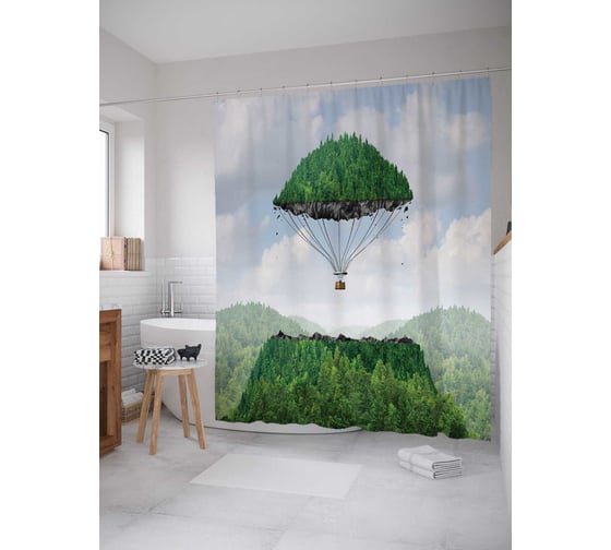 Штора (занавеска) для ванной JoyArty "Летящий холм" из сатена, 180х200 см с крючками, sc_12922 1