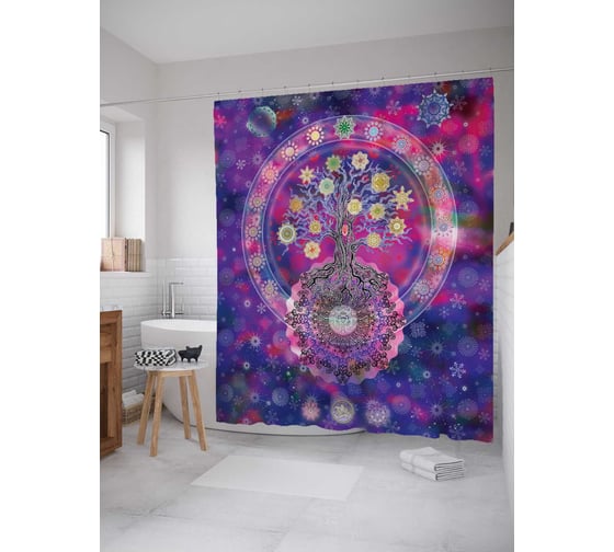 Штора (занавеска) для ванной JoyArty "Зачарованное дерево" из сатена, 180х200 см с крючками, sc_13138 1