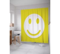 Штора (занавеска) для ванной JoyArty "Улыбчивый смайлик" из сатена, 180х200 см с крючками, sc_21881