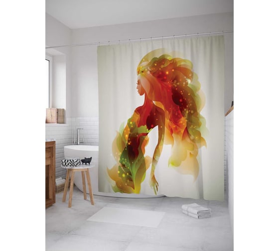 Штора (занавеска) для ванной JoyArty "Феерическая девушка" из сатена, 180х200 см с крючками, sc_19478 1