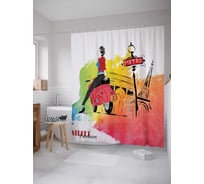 Штора (занавеска) для ванной JoyArty "Радужный Париж" из сатена, 180х200 см с крючками, sc_19481