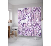 Штора (занавеска) для ванной JoyArty "Лесной единорог" из сатена, 180х200 см с крючками, sc_19523