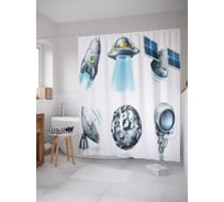 Штора (занавеска) для ванной JoyArty "Космические технологии" из сатена, 180х200 см с крючками, sc_19604