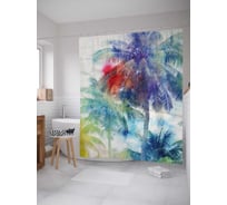 Штора (занавеска) для ванной JoyArty "Радужные пальмы" из сатена, 180х200 см с крючками, sc_19472