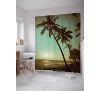 Штора (занавеска) для ванной JoyArty "Морская прогулка на рассвете" из сатена, 180х200 см с крючками, sc_19465