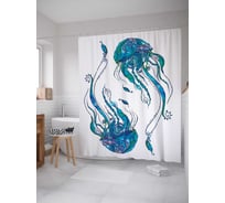 Штора (занавеска) для ванной JoyArty "Танец медуз" из сатена, 180х200 см с крючками, sc_12940