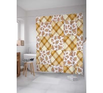 Штора (занавеска) для ванной JoyArty "Цветочный узор с полосами" из сатена, 180х200 см с крючками, sc_19421