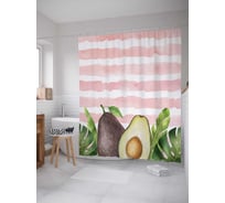 Штора (занавеска) для ванной JoyArty "Тропическое авокадо" из сатена, 180х200 см с крючками, sc_128640