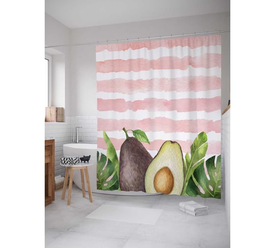 Штора (занавеска) для ванной JoyArty "Тропическое авокадо" из сатена, 180х200 см с крючками, sc_128640 1