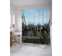 Штора (занавеска) для ванной JoyArty "Морской бой" из сатена, 180х200 см с крючками, sc_19461