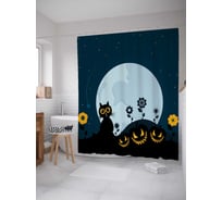 Штора (занавеска) для ванной JoyArty "Ночной котик" из сатена, 180х200 см с крючками, sc_19418