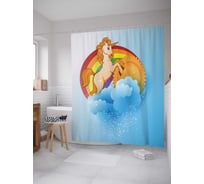 Штора (занавеска) для ванной JoyArty "Единорог в облаках" из сатена, 180х200 см с крючками, sc_19511