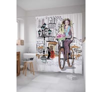 Штора (занавеска) для ванной JoyArty "Велосипедная прогулка" из сатена, 180х200 см с крючками, sc_19477