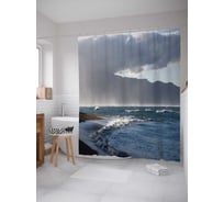Штора (занавеска) для ванной JoyArty "Далекий остров" из сатена, 180х200 см с крючками, sc_12876