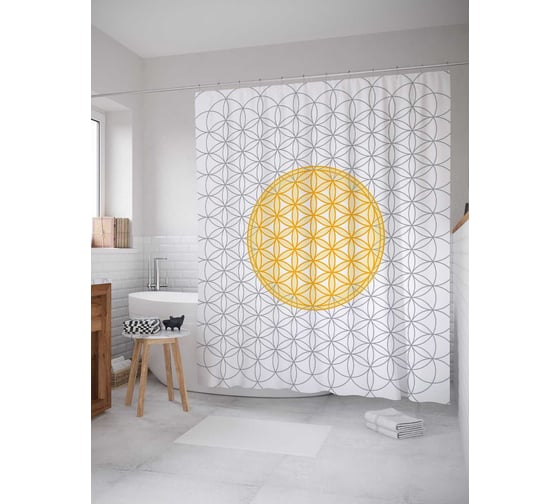 Штора (занавеска) для ванной JoyArty "Солнечная решетка" из сатена, 180х200 см с крючками, sc_19506 1