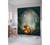 Штора (занавеска) для ванной JoyArty "Лесная тыковка" из сатена, 180х200 см с крючками, sc_19406
