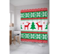 Штора (занавеска) для ванной JoyArty "Узор с оленями и елкой" из сатена, 180х200 см с крючками, sc_19394