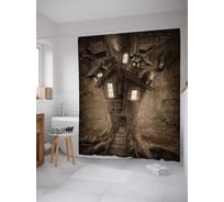 Штора (занавеска) для ванной JoyArty "Дом-дерево с привидениями" из сатена, 180х200 см с крючками, sc_12905