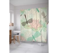 Штора (занавеска) для ванной JoyArty "Стрекозы над кувшинками" из сатена, 180х200 см с крючками, sc_18354