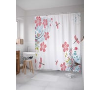 Штора (занавеска) для ванной JoyArty "Нежные стрекозы" из сатена, 180х200 см с крючками, sc_18341