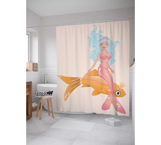 Штора (занавеска) для ванной JoyArty "Принцесса русалка" из сатена, 180х200 см с крючками, sc_12838 1