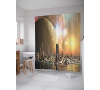 Штора (занавеска) для ванной JoyArty "Звездный мегаполис" из сатена, 180х200 см с крючками, sc_18073