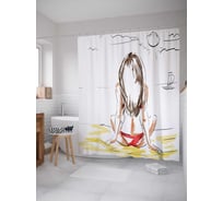 Штора (занавеска) для ванной JoyArty "Девушка на пляже" из сатена, 180х200 см с крючками, sc_19480