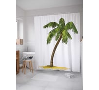 Штора (занавеска) для ванной JoyArty "Пальма в одиночестве" из сатена, 180х200 см с крючками, sc_19476