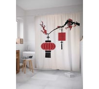 Штора (занавеска) для ванной JoyArty "Сакура с лампами" из сатена, 180х200 см с крючками, sc_13131