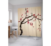 Штора (занавеска) для ванной JoyArty "Цветение сакуры на закате" из сатена, 180х200 см с крючками, sc_18309