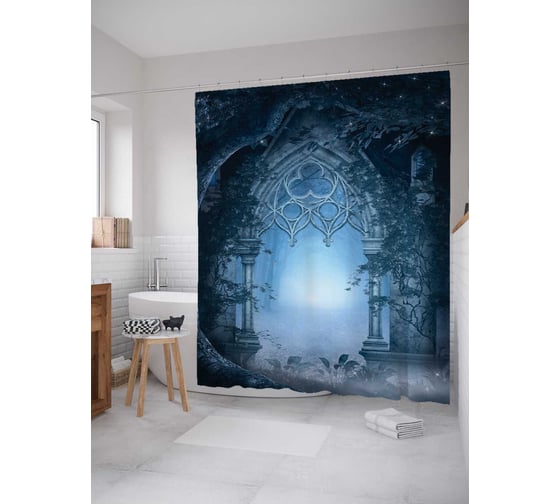 Штора (занавеска) для ванной JoyArty "Таинственная арка" из сатена, 180х200 см с крючками, sc_12929 1
