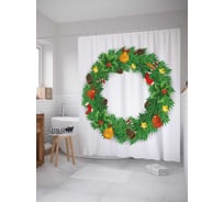Штора (занавеска) для ванной JoyArty "Новогодний венок" из сатена, 180х200 см с крючками, sc_19395