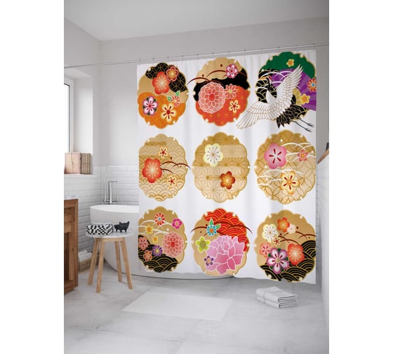 Штора (занавеска) для ванной JoyArty "Облачные сказки" из сатена, 180х200 см с крючками, sc_18323 1