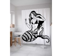 Штора (занавеска) для ванной JoyArty "Задумчивая русалка" из сатена, 180х200 см с крючками, sc_12854