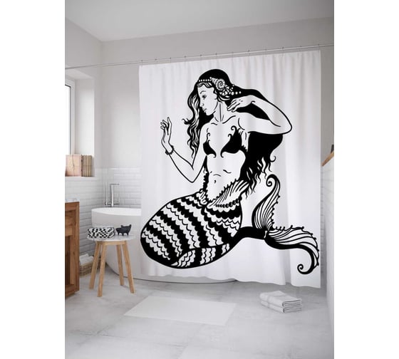 Штора (занавеска) для ванной JoyArty "Задумчивая русалка" из сатена, 180х200 см с крючками, sc_12854 1