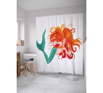 Штора (занавеска) для ванной JoyArty "Волнистая русалка" из сатена, 180х200 см с крючками, sc_12855