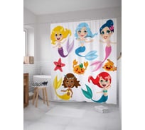 Штора (занавеска) для ванной JoyArty "Веселые русалки" из сатена, 180х200 см с крючками, sc_12866
