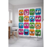 Штора (занавеска) для ванной JoyArty "Квадратные эмодзи" из сатена, 180х200 см с крючками, sc_18498