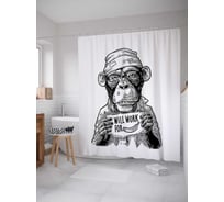 Штора (занавеска) для ванной JoyArty "Работаю за банан" из сатена, 180х200 см с крючками, sc_128630