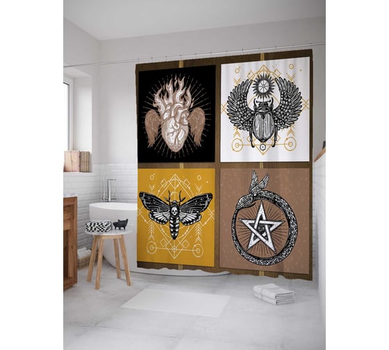 Штора (занавеска) для ванной JoyArty "Магические символы" из сатена, 180х200 см с крючками, sc_19375 1