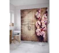 Штора (занавеска) для ванной JoyArty "Цветки вишни" из сатена, 180х200 см с крючками, sc_17417