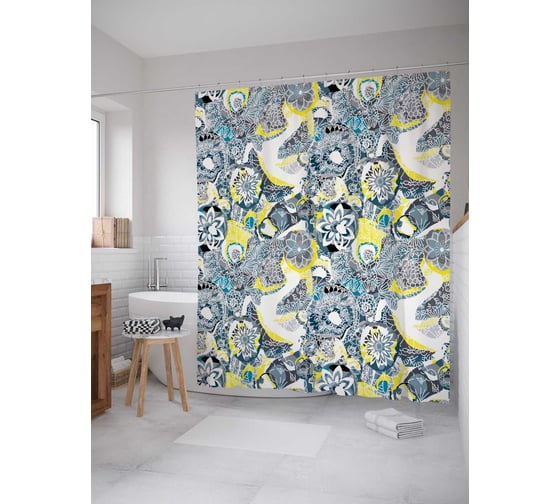 Штора (занавеска) для ванной JoyArty "Аномальные цветы" из сатена, 180х200 см с крючками, sc_18382 1